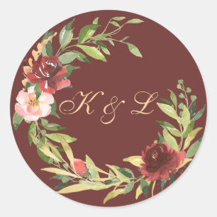 Sticker Rond Elégant Bouquet de rose aquarelle