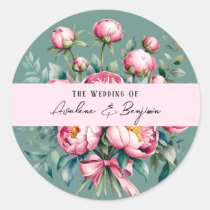 Sticker Rond Elégant bouquet Peony en Mariage aquarelle