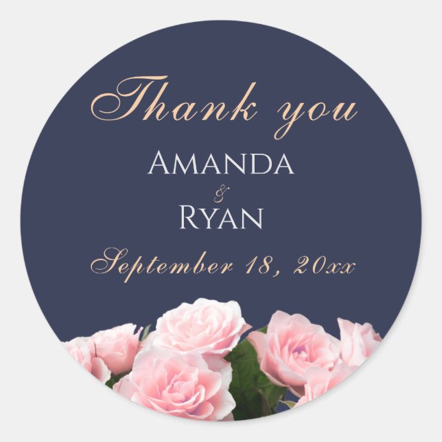 Sticker Rond Élégant bouquet rose rose Mariage floral Merci (Devant)