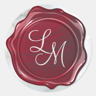 Sticker Rond Élégant brillant noir monogramme de cire rouge fon