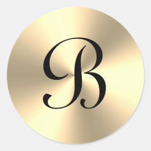 Sticker Rond Élégant brillant or métallique personnalisé monogr