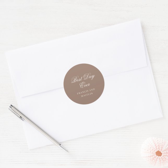 Sticker Rond Elegant Brown Romantic Wedding (Enveloppe)