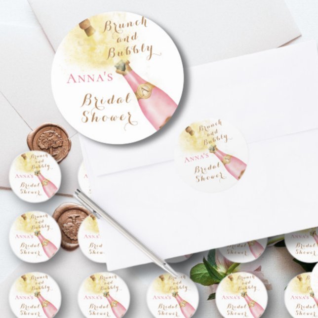 Sticker Rond Elégant Brunch et Fête des mariées Bubbly (Créateur téléchargé)