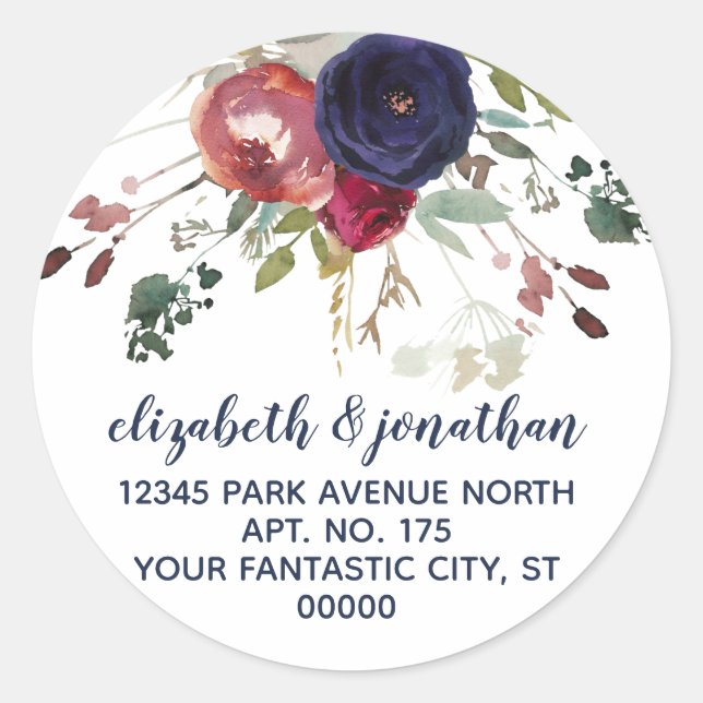 Sticker Rond Elegant Burgundy Marine Rose Gold Adresse de retou (Devant)
