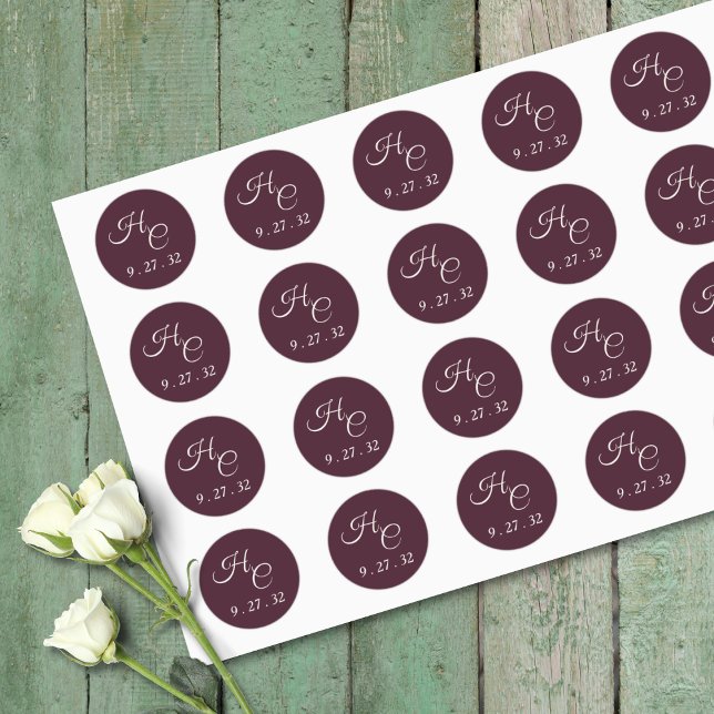 Sticker Rond Elégant Cadre Floral Rose Blush Purple Peach Blanc (Créateur téléchargé)