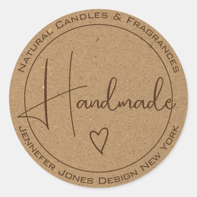 Sticker Rond Elegant Calligraphy Kraft Paper Handmade Labels (Devant)