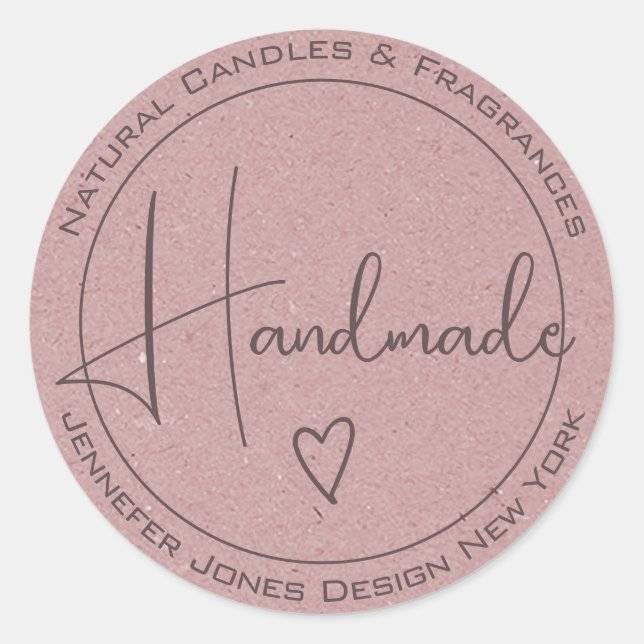 Sticker Rond Elegant Calligraphy Lilac Purple Handmade Labels (Devant)