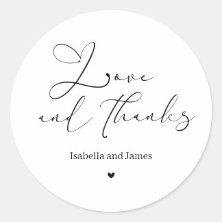 Sticker Rond Elegant Calligraphy Love and Thanks Wedding Thanks