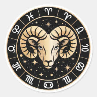 Sticker Rond Élégant Capricorne Zodiaque Constellation Or Noir