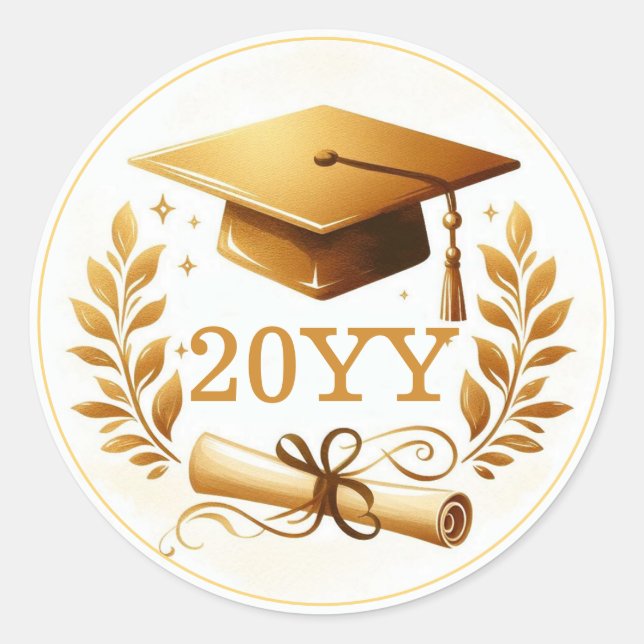 Sticker Rond Élégant capuchon de diplôme et enveloppe de diplôm (Devant)