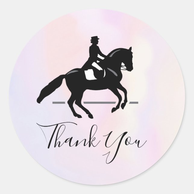 Sticker Rond Elégant cavalier de Dressage sur Merci d'aquarelle (Devant)