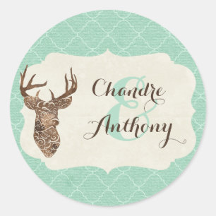 Sticker Rond Elégant Cerf Antlers Mariage campagnard rustique P