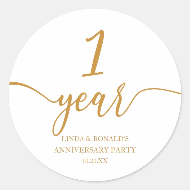 Sticker Rond Élégant Champagne 1er Anniversaire de Mariage (Devant)