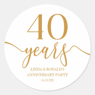 Sticker Rond Élégant Champagne 40e anniversaire de Mariage