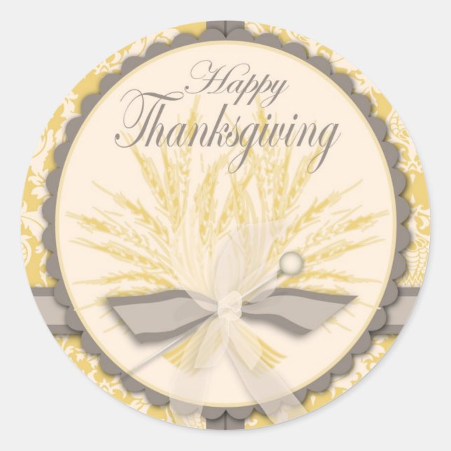 Sticker Rond Élégant chardon et blé Thanksgiving (Devant)