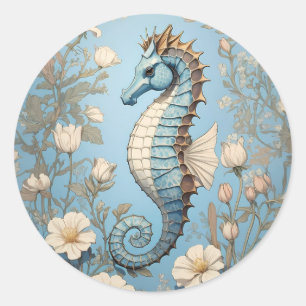 Sticker Rond Élégant cheval de mer William Morris Inspiré