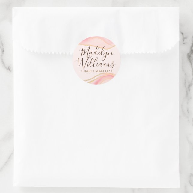 Sticker Rond Élégant Chic Blush Parties scintillant or rose Scr (Sac)