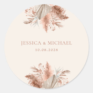 Sticker Rond Élégant Chic Boho Pampas Mariage Floral