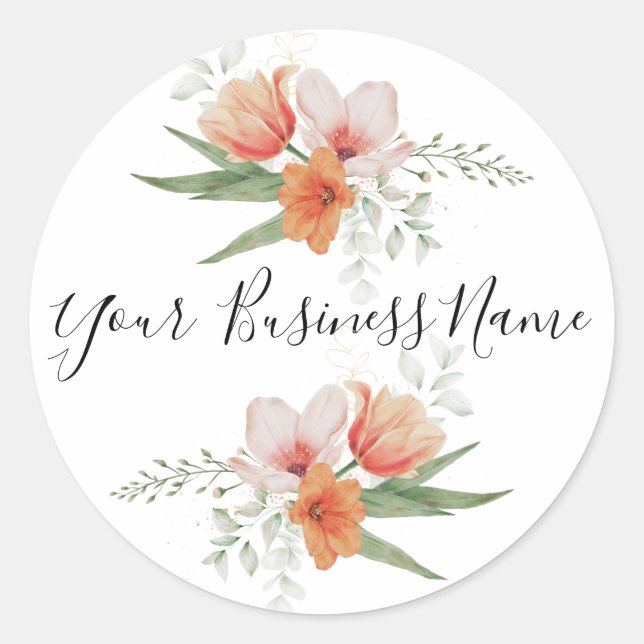 Sticker Rond Elégant Chic Feminine Aquarelle Florale Business (Devant)