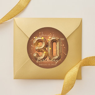Sticker Rond Élégant Chic Glamour Brun et Or 30e Anniversaire