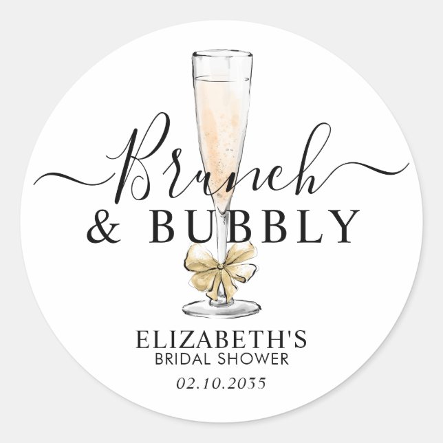 Sticker Rond Elegant Chic Gold Brunch et Bubbly Fête des mariée (Devant)