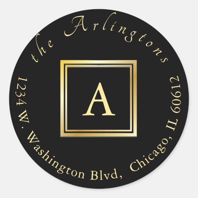 Sticker Rond Elegant Chic Mariage Gold Monogramme Adresse de re (Devant)