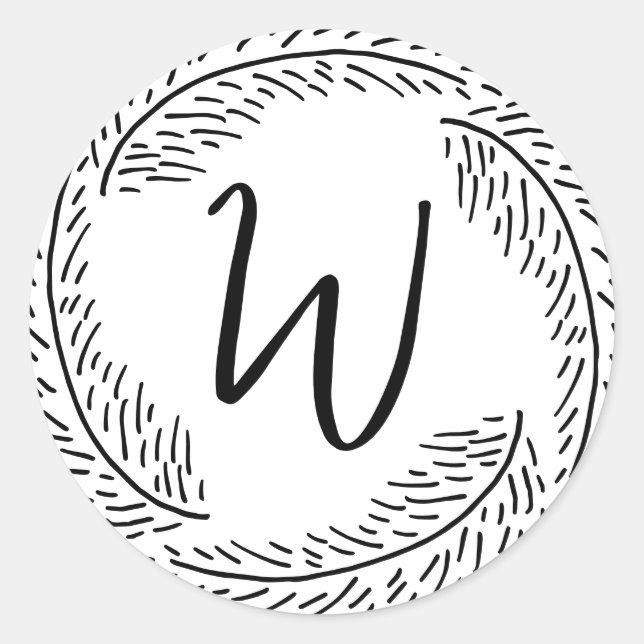 Sticker Rond Élégant Chic Moderne Simple Chic Monogramme Foliag (Devant)