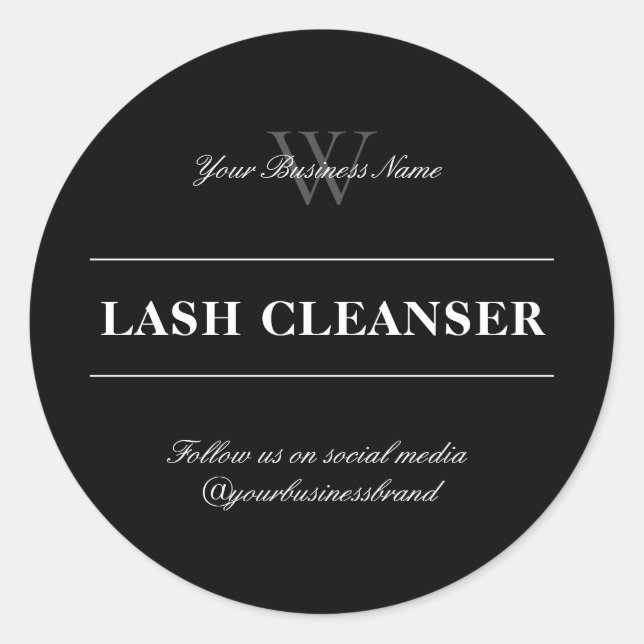 Sticker Rond Élégant Chic Noir Et Blanc Monogramme Lash Beauté (Devant)