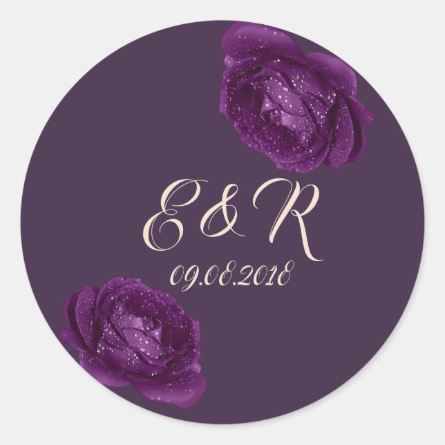 Sticker Rond Élégant chic violet Rose Mariage (Devant)