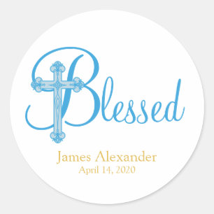 Sticker Rond élégant CHRISTENING ou croix bleue BAPTISME