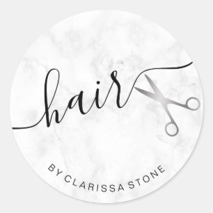 Sticker Rond Elégant ciseaux de marbre blanc et argent coiffeus