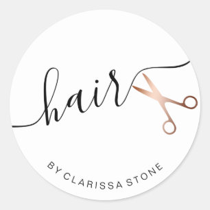 Sticker Rond Elégant ciseaux d'or rose coiffeur