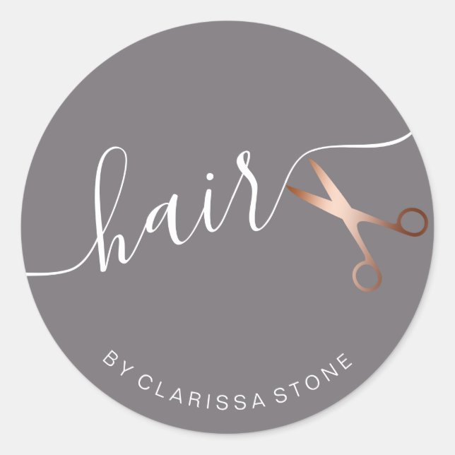 Sticker Rond Elégant ciseaux rose or & gris coiffeuse (Devant)
