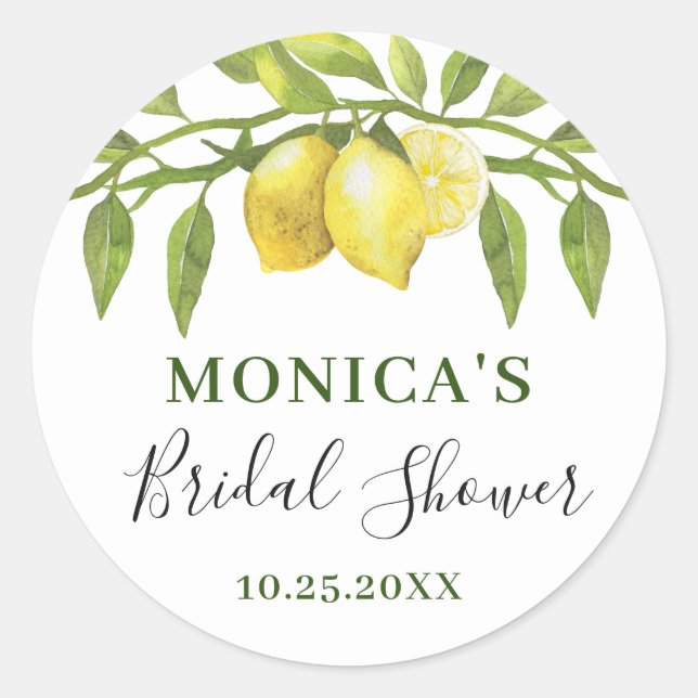 Sticker Rond Elégant citrons aquarelle FÊTE DES MARIÉES verte (Devant)