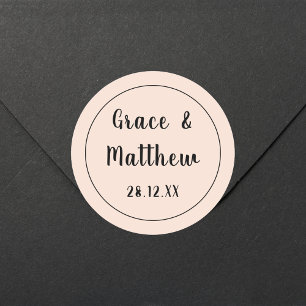 Sticker Rond Élégant Classique Rose Pâle Mariage Minimaliste