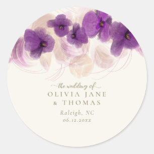 Sticker Rond Élégant classique violet orchidée or Mariage flora