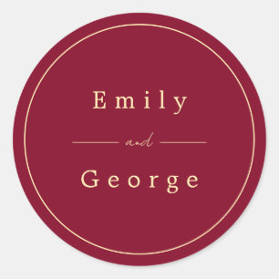 Sticker Rond Elégant Classy Bourgogne Or Moderne Chic Mariage