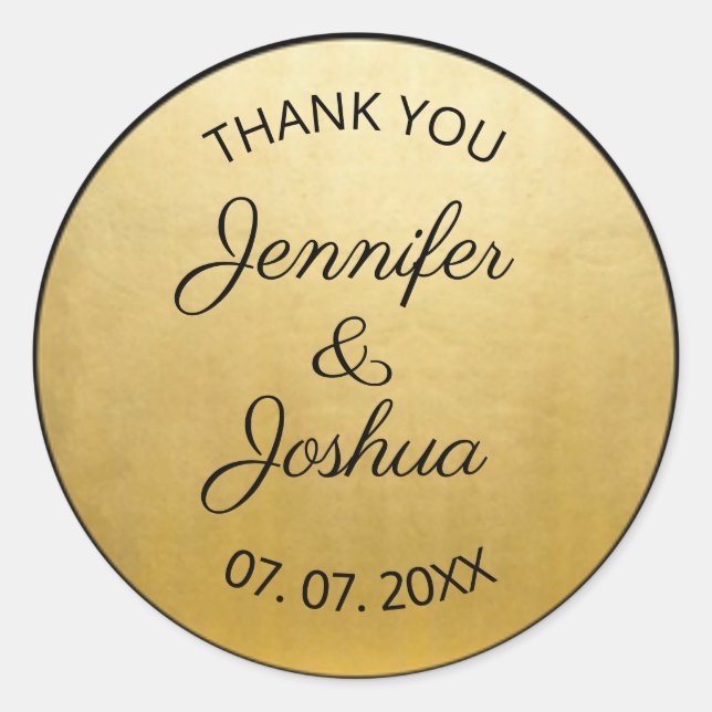 Sticker Rond Elégant Classy Gold Foil Black Mariage Cadeau Favo (Devant)