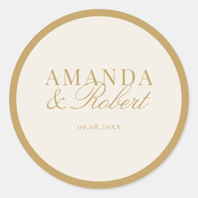 Sticker Rond Elegant Classy Ivory and Gold Wedding (Devant)