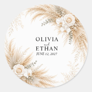 Sticker Rond Élégant Cocktail de Mariage Orchidée Blanche Pampa