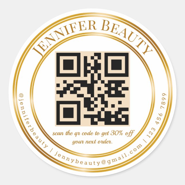 Sticker Rond élégant code qr entreprise or script élégant (Devant)