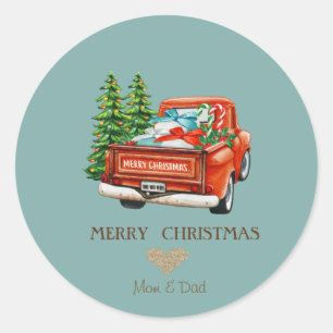 Sticker Rond Elégant coeur d'or, Arbre à pin de Camion Rouge No