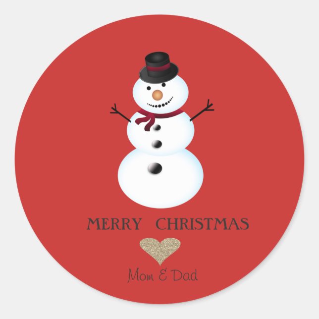 Sticker Rond Elégant coeur d'or de Noël, Snowman (Devant)