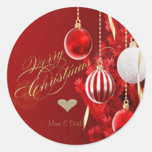 Sticker Rond Elégant Coeur d'or, Ornements de Noël Rouge