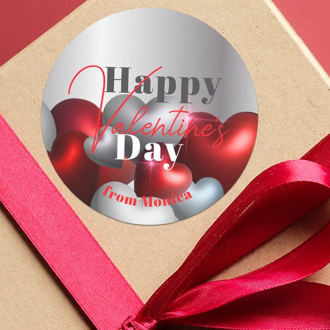 Sticker Rond Elégant Coeurs Rouge et Argent Valentine's Luxury (Créateur téléchargé)
