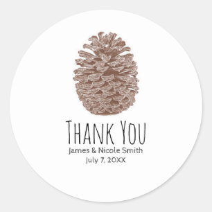 Sticker Rond Élégant Cône de Pin Rustique Simple Mariage Champê