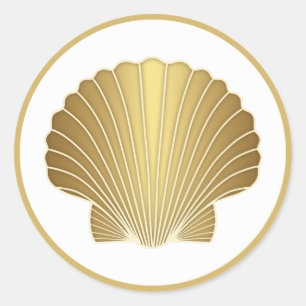 Sticker Rond Elégant coquille de pétoncle d'or