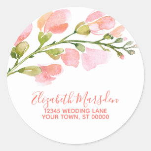 Sticker Rond Élégant Coral Gold Floral Script Retourner l'adres
