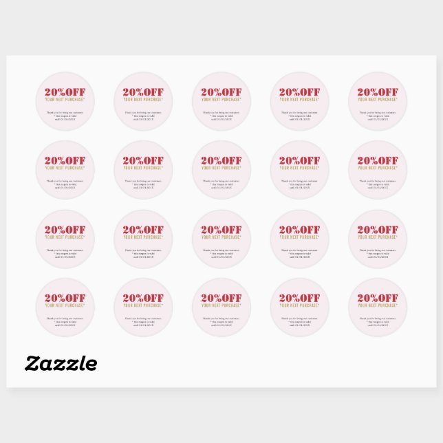 Sticker Rond Élégant Coupon rouge or Rose (Feuille)