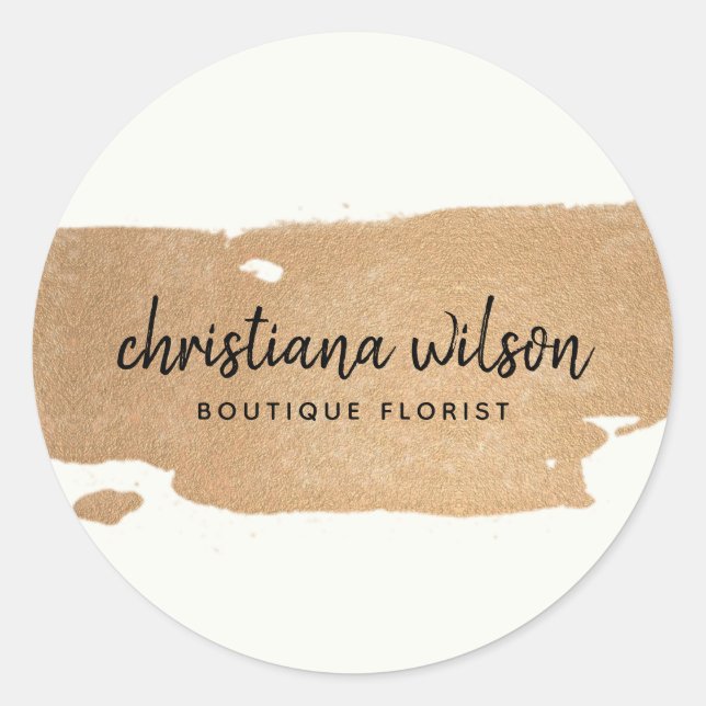 STICKER ROND ÉLÉGANT CUIVRE CHIC BLACK BRUSH STROKE CALLIGRAPHI (Devant)